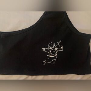 Black Tank Top with Angel Graphic